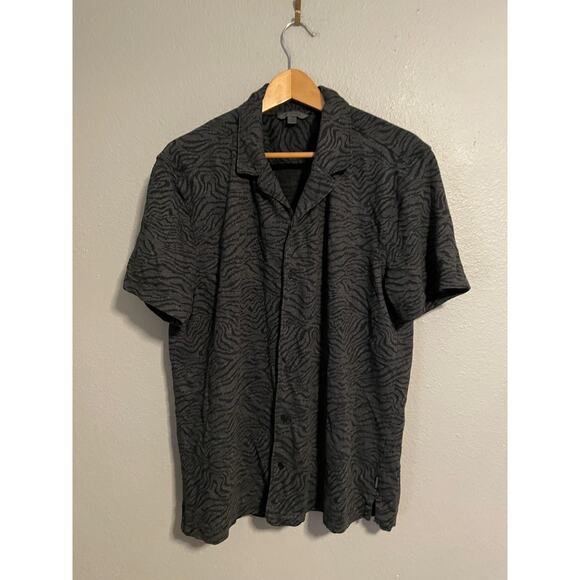 John Varvatos Shirt Mens Large Black Gray Zebra Print Short Sleeve Button Front - Picture 1 of 6